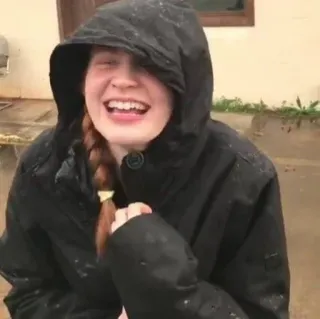 🌧 rain, laughing, woman, hood, outdoors telegram sticker