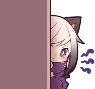 👀 fille chat, anime, regard, mignon, autocollant, dessin animé whatsapp sticker