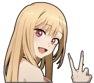 ✌ อนิเมะ, ผู้หญิง, สัญลักษณ์สันติภาพ, น่ารัก, ผมบลอนด์, ตาสีชมพู telegram sticker