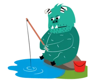 😔 mostro, pesca, cartoni animati, lago, divertimento, personaggio telegram sticker