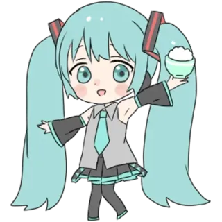 🍚 Hatsune Miku Anime, Vocaloid, Mangá, Desenho animado, Fofo, Kawaii, Popstar digital, Sintetizador vocal whatsapp sticker