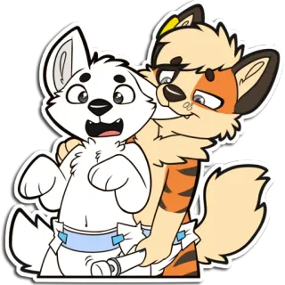 😏 furry, anthropomorphic, diaper, cartoon, cute, animal, care, fictional character telegram sticker