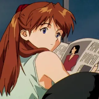 📰 Asuka Langley Soryu Neon Genesis Evangelion anime, girl, reading, asuka langley soryu, neon genesis evangelion telegram sticker