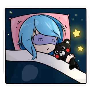 😴 Schlaf, Nacht, Cartoon, Mädchen, Teddybär, Sterne telegram sticker