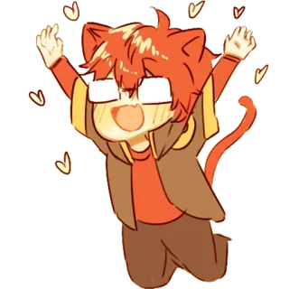 😻 anime, chibi, cat ears, kawaii, hearts, cartoon telegram sticker