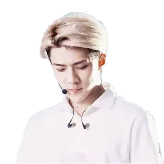 😔 man, person, blonde hair, white shirt, headphones, microphone whatsapp sticker