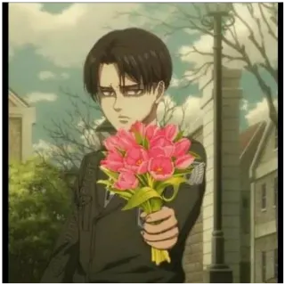 👉 Levi Ackerman Attack on Titan Anime, L'Attaque des Titans, Levi Ackerman, Fleurs, Bouquet telegram sticker