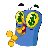 🤑 argent, signes dollar, dessin animé, yeux, pièces d'or, richesse telegram sticker