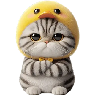 😒 cat, kitten, duck, animal, cute, pet, yellow, hat whatsapp sticker