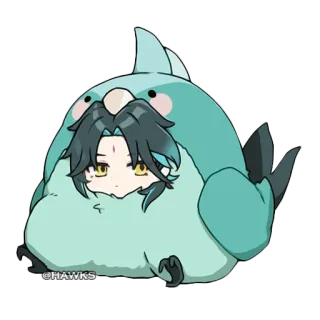 🐦 Xiao @HAWKS chibi, genshin impact, xiao, cute, bird costume telegram sticker