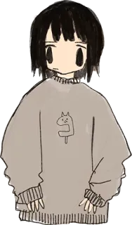 😕 Cartoon, Mädchen, Pullover, Katze, Süß, Anime, Manga telegram sticker