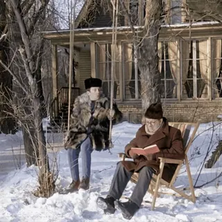 👨🎓 winter, snow, reading, outdoor, people, fur coat, books telegram sticker