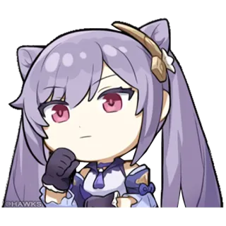 🤔 Keqing Genshin Impact @HAWKS anime, Keqing, Genshin Impact, cat ears, purple hair, chibi telegram sticker