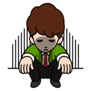 💙 sad, depressed, down, unhappy, man, squatting, cartoon whatsapp sticker