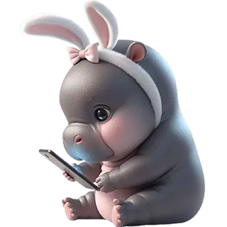📱 ippopotamo, pasqua, carino, animale, coniglio, smartphone telegram sticker
