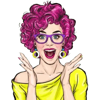 🤗 femme, cheveux roses, lunettes, dessin animé, joyeuse, excitée telegram sticker