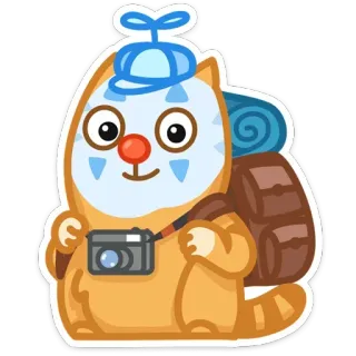 ☺️ chat, animal, voyageur, touriste, appareil photo, sac à dos telegram sticker