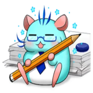 ✏️ Hamster, Bleistift, Büro, süß, Cartoon, Tier, Brille telegram sticker