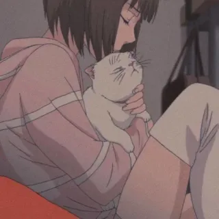 🥯 Anime, Dziewczyna, Kot, Zwierzę, Słodki, Kawaii, Relaksujący, Estetyczny telegram sticker