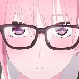 🦊 Anime, Caricatura, Retrato, Gafas, Pelo rosa, Mujer, Chica telegram sticker