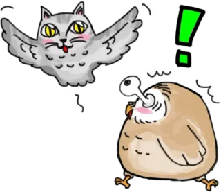 😵 кот, сова, летающий кот, удивлённая сова, животные, стикер, мультик telegram sticker