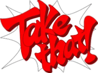 🌚 Take that! toma essa, exclamação, vermelho, branco whatsapp sticker