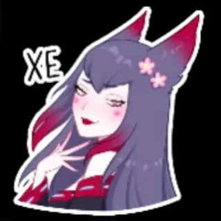😎 XE Anime, Dessin animé, Fille renard, Personnage, Cheveux violets, Joues roses telegram sticker