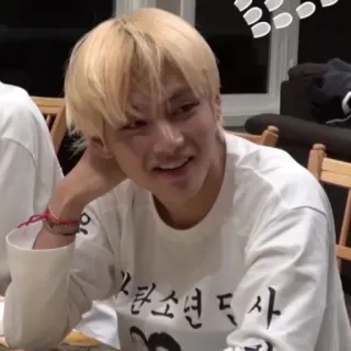 🦚 방탄소년단 person, blonde hair, korean, man, seated telegram sticker