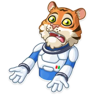😧 tigre, astronauta, tuta spaziale, cartone animato, animale, confuso telegram sticker