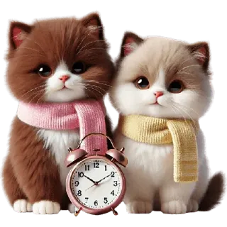 ⏱ gato, gatinho, cachecol, despertador, fofo, animal, animal de estimação, relógio telegram sticker