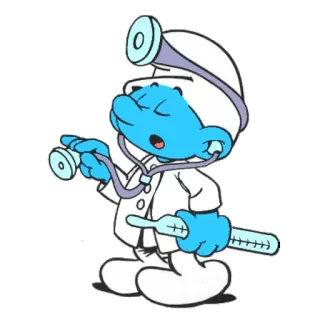👷 Smurf สเมิร์ฟ, หมอ, การ์ตูน, ยา, หูฟังแพทย์ whatsapp sticker