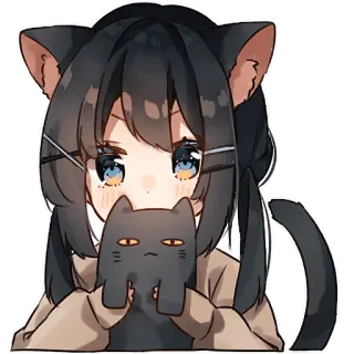 🐱 アニメ, 猫, 女の子, 可愛い, 耳, デジタルアート, イラスト, かわいい telegram sticker