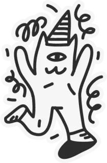 🥳 kat, feest, viering, cartoon, grappig, dier, personage, eenogig telegram sticker