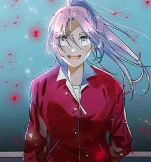 😈 anime girl, cartoon, manga, girl, smile, red jacket, cartoon character telegram sticker