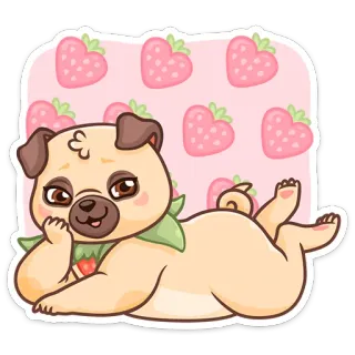☺️ 퍼그, 강아지, 딸기, 귀여운, 귀여운, 동물, 스티커 telegram sticker