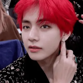 💱 V k팝, bts, 아이돌, 가수, 빨간 머리, 잘생김, 한국, 연예인 telegram sticker