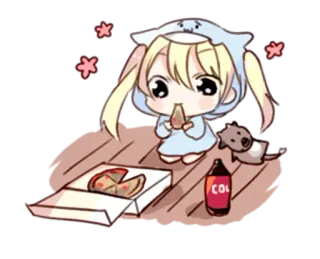 😋 anime, chibi, pizza, cute, cartoon, food, kawaii whatsapp sticker