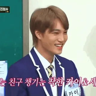🌑 Kai 는 친구 챙기는 착한 카이&세 K-Pop, Idol, EXO, Kai, lächelnd telegram sticker