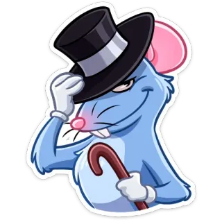 😉 souris, dessin animé, chapeau, canne, mignon, animal, personnage telegram sticker