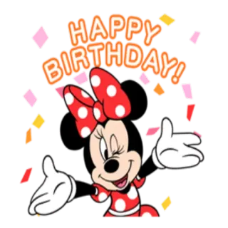 🎊 Minnie Mouse HAPPY BIRTHDAY! birthday, celebration, cartoon, Minnie Mouse, Disney, happy whatsapp sticker