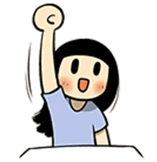 😀 Desenho animado, Menina, Animada, Feliz, Levantando a mão telegram sticker