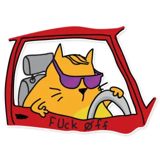 😎 Fuck off cat, driving, car, offensive, sticker telegram sticker