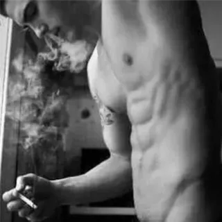 🚬 fumer, homme, cigarette, torse, abdos, homme, muscle, tatouage whatsapp sticker