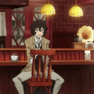 ✨ Dazai Osamu Bungou Stray Dogs อนิเมะ, ตัวละคร, นั่ง, โต๊ะ, คาเฟ่, Bungou Stray Dogs telegram sticker