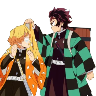 😡 Tanjiro Demon Slayer 애니메이션, 귀멸의 칼날, 탄지로, 젠이츠, 친구 telegram sticker