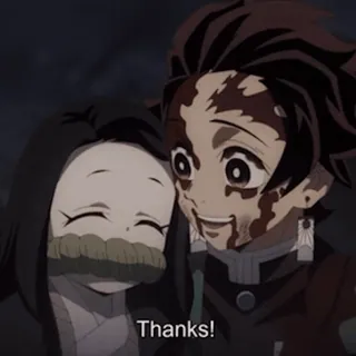 🙂 Tanjiro Kamado, Nezuko Kamado Demon Slayer Thanks! Anime, Frères et sœurs, Merci, Demon Slayer, Sang whatsapp sticker