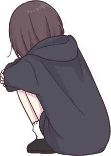 😕 Ragazza anime, Seduta, Felpa con cappuccio, Triste, Carina, Emozionale telegram sticker
