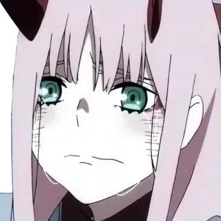 😖 Zero Two Darling in the Franxx anime, crying, sad, girl, horns telegram sticker