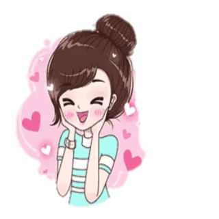 😆 desenho animado, menina, corações, feliz, fofo, mulher, coque telegram sticker