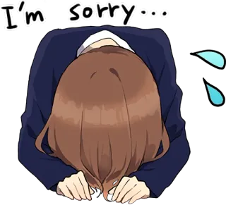 😓 I'm sorry... lo siento, disculpa, reverencia, emocional, estilo anime, ilustración whatsapp sticker